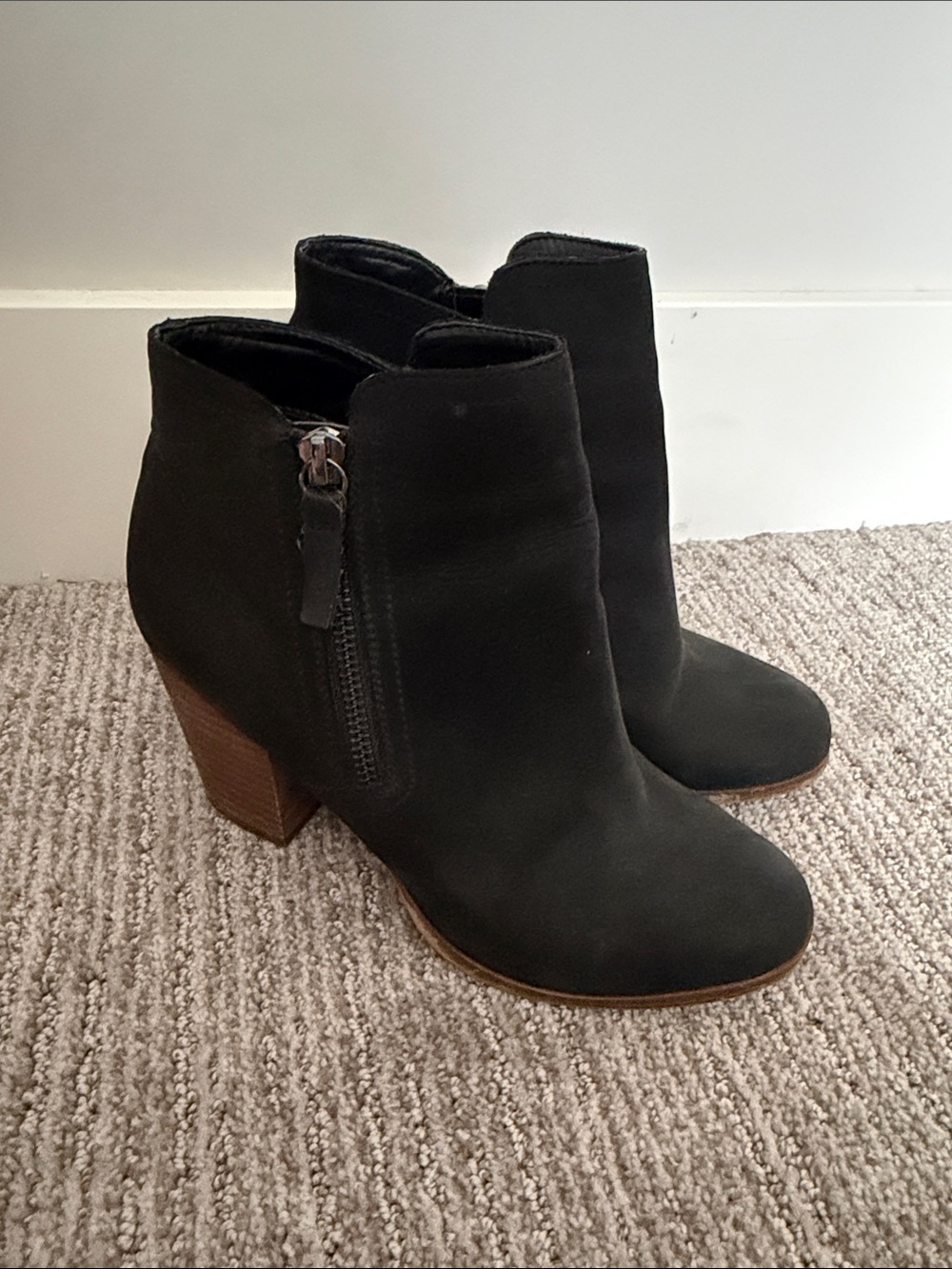 Aldo Black Suede Ankle Booties with Block Heel 7.5